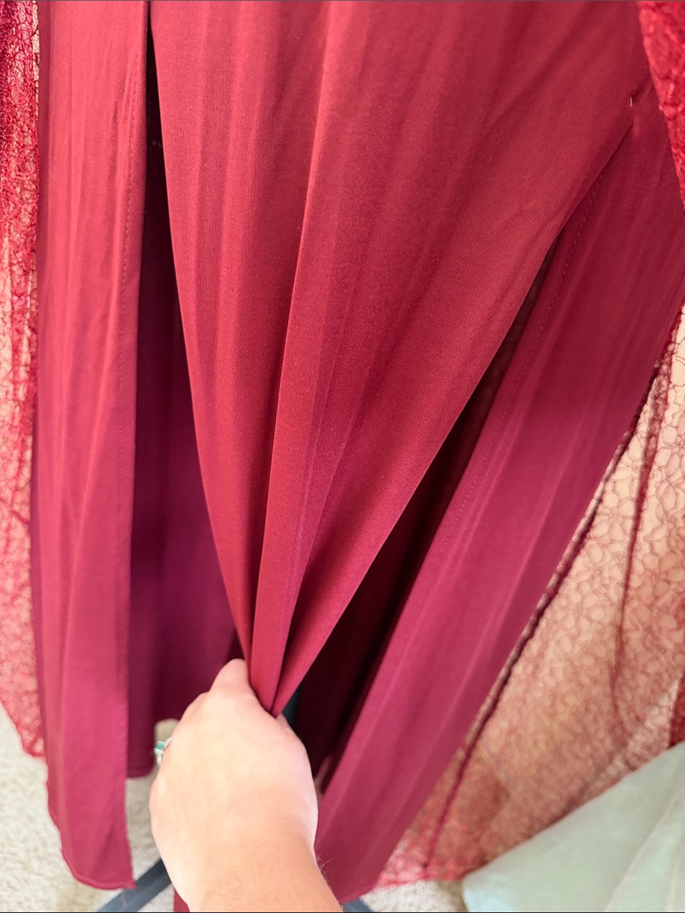 Luxxel Deep Red Lace Halter Maxi Gown - Picture 2 of 3